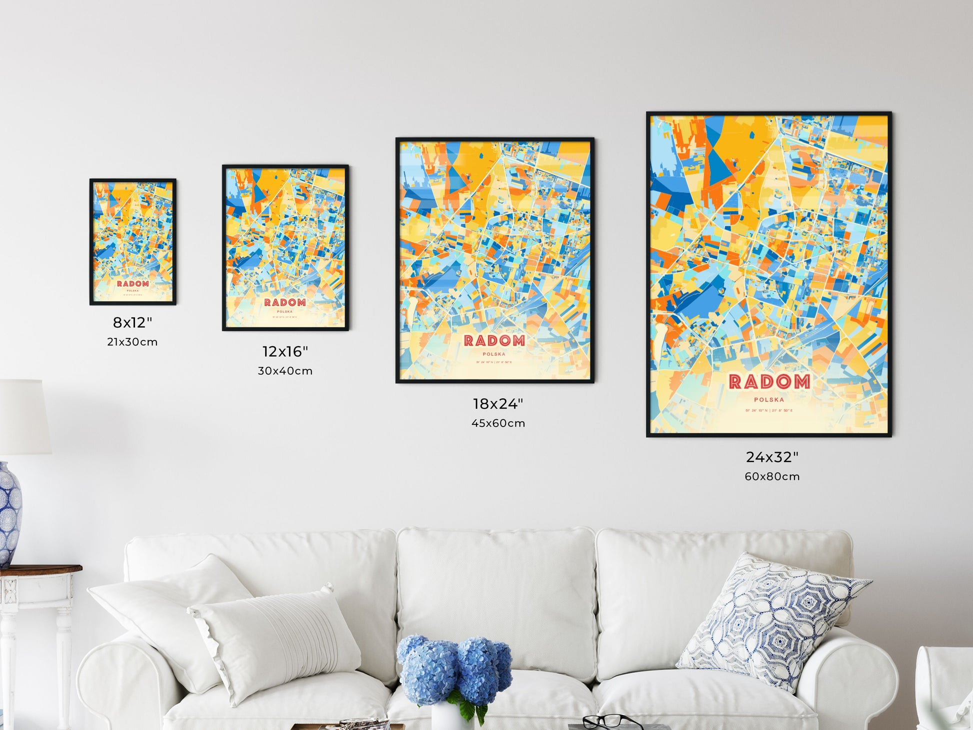 Colorful RADOM POLAND Fine Art Map Blue Orange