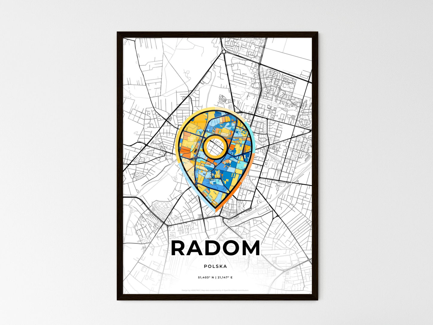 Radom Poland wedding art map with pointer icon