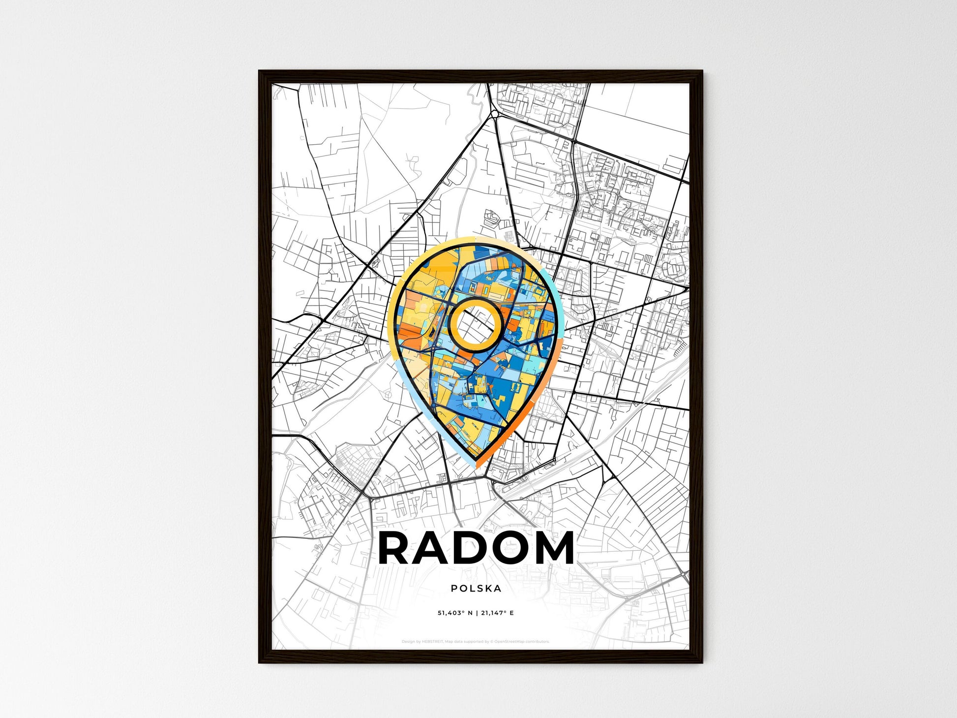 Radom Poland wedding art map with pointer icon