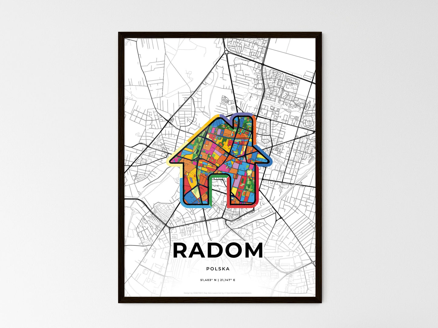 Radom Poland wedding art map with home icon