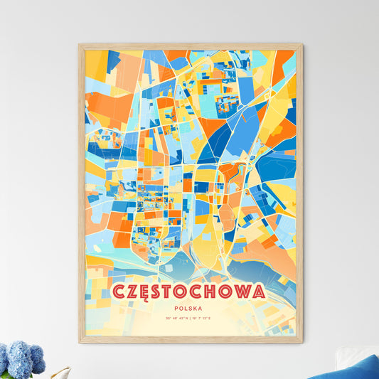 Colorful CZĘSTOCHOWA POLAND Fine Art Map Blue Orange