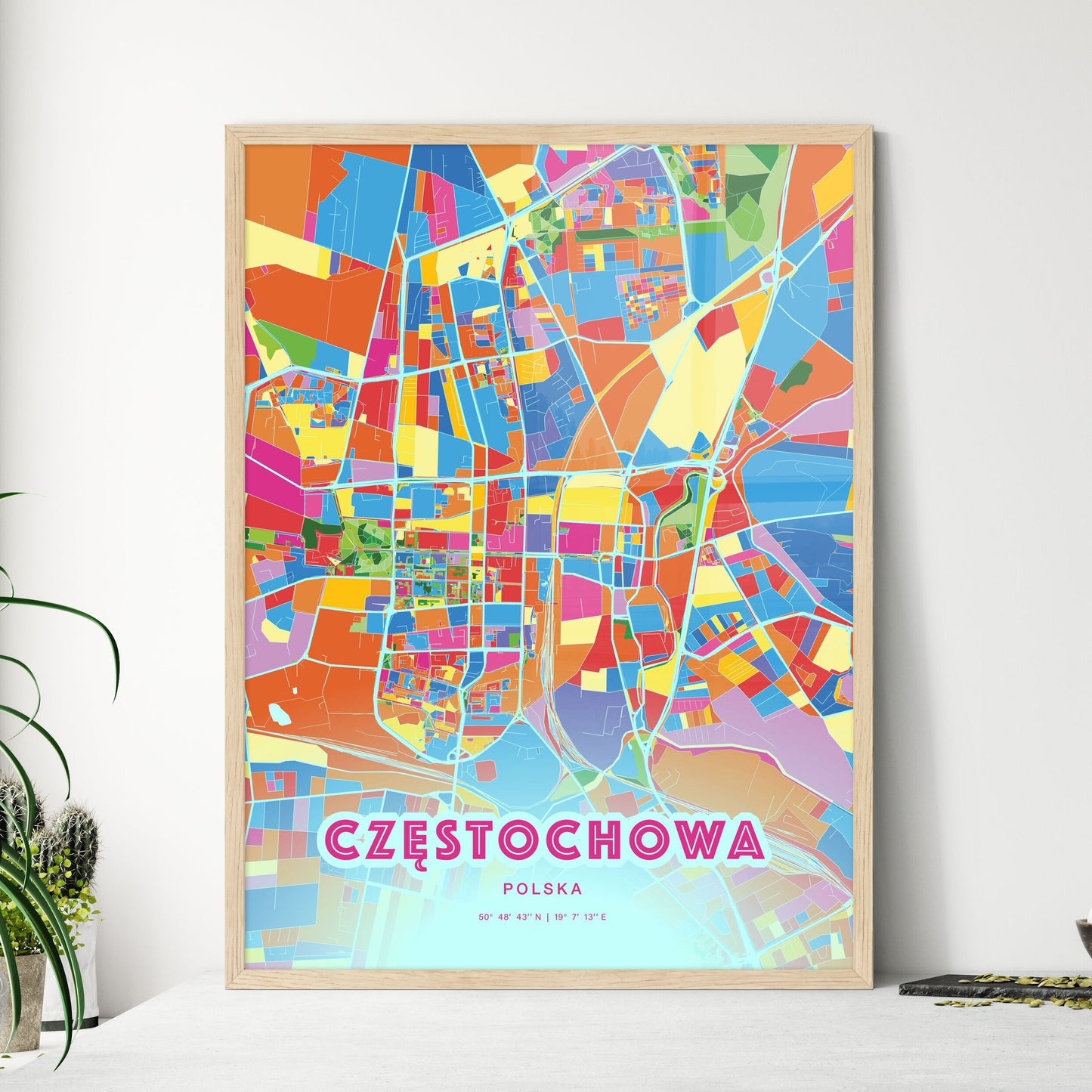 Colorful CZĘSTOCHOWA POLAND Fine Art Map Crazy Colors