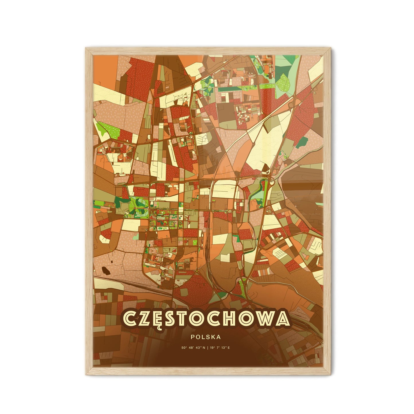 Colorful CZĘSTOCHOWA POLAND Fine Art Map Farmhouse