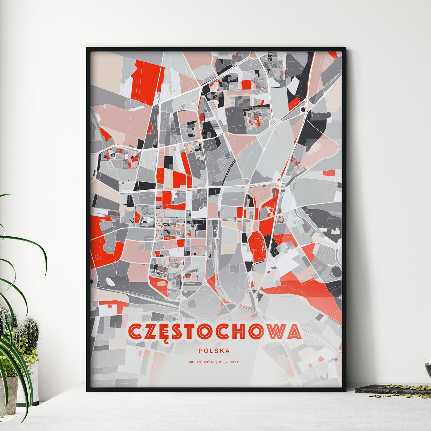 Colorful CZĘSTOCHOWA POLAND Fine Art Map Modern