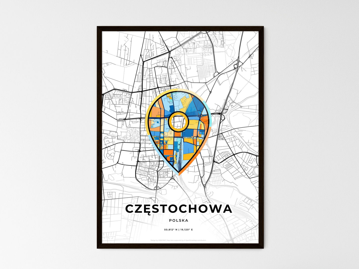 Częstochowa Poland wedding art map with pointer icon