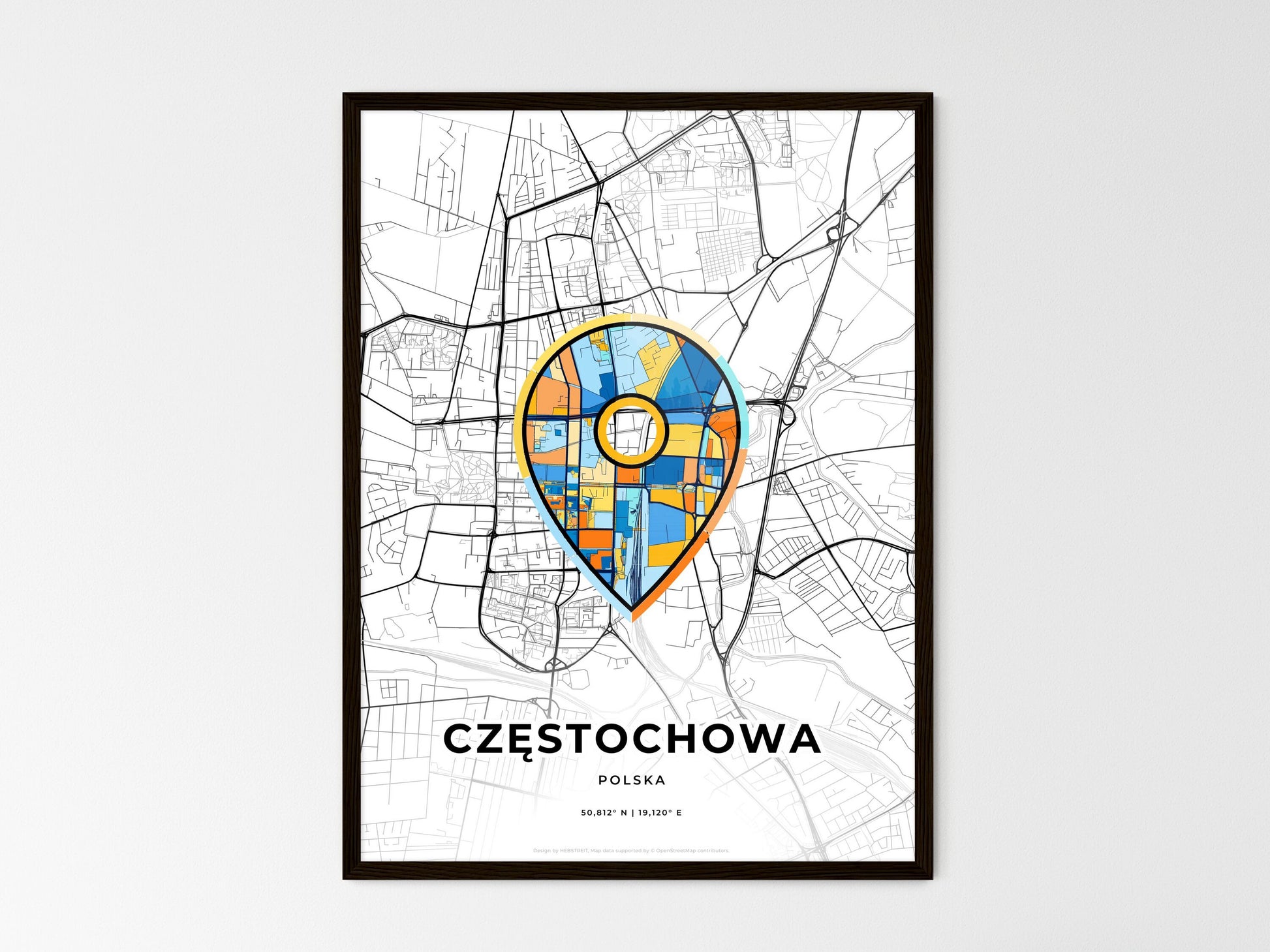 Częstochowa Poland wedding art map with pointer icon