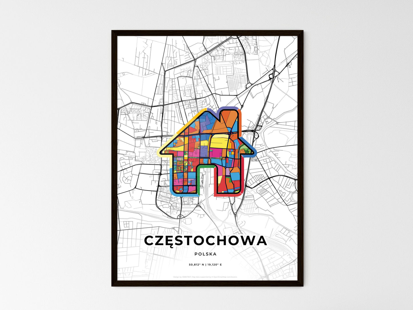 Częstochowa Poland wedding art map with home icon