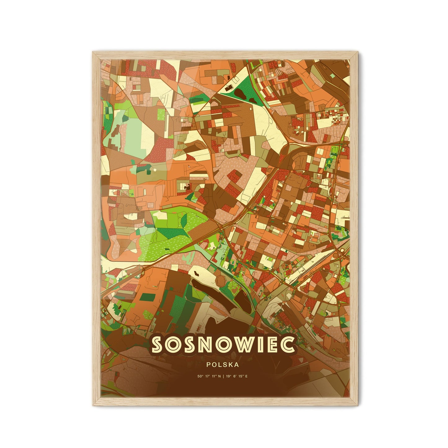 Colorful SOSNOWIEC POLAND Fine Art Map Farmhouse