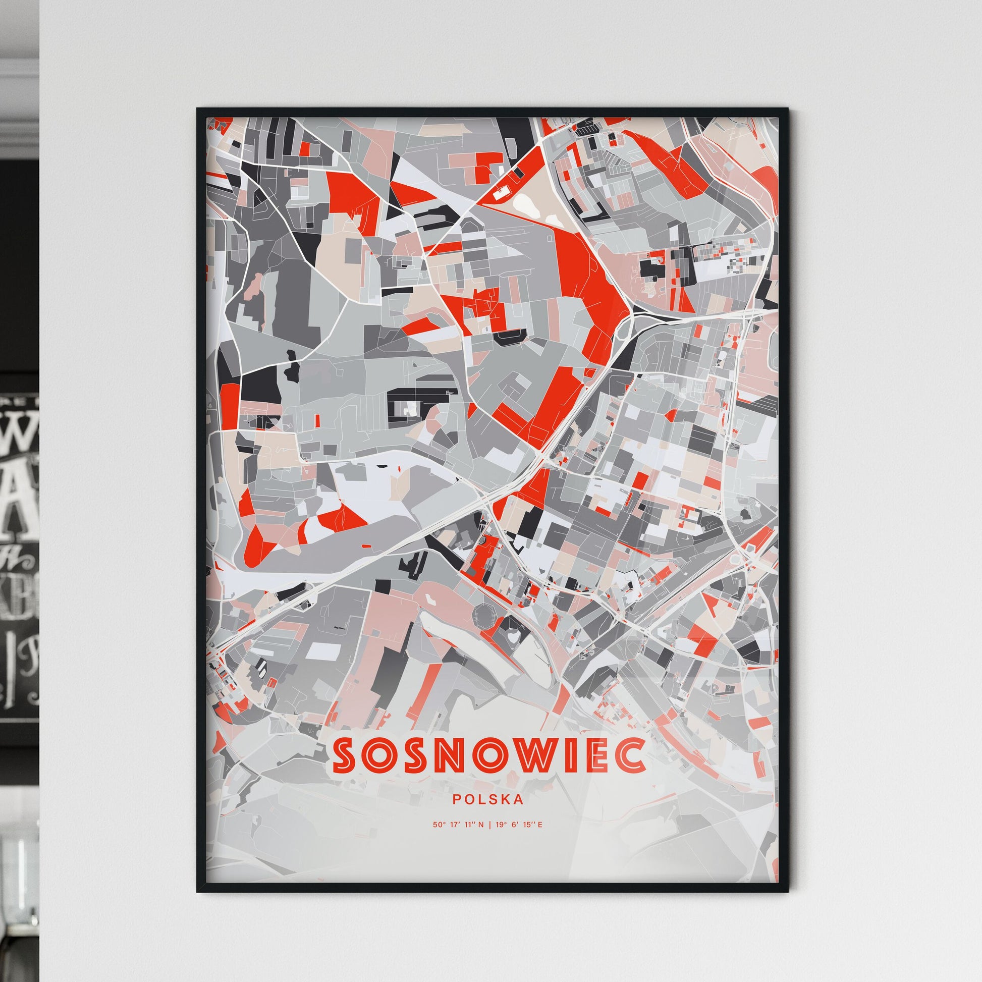 Colorful SOSNOWIEC POLAND Fine Art Map Modern