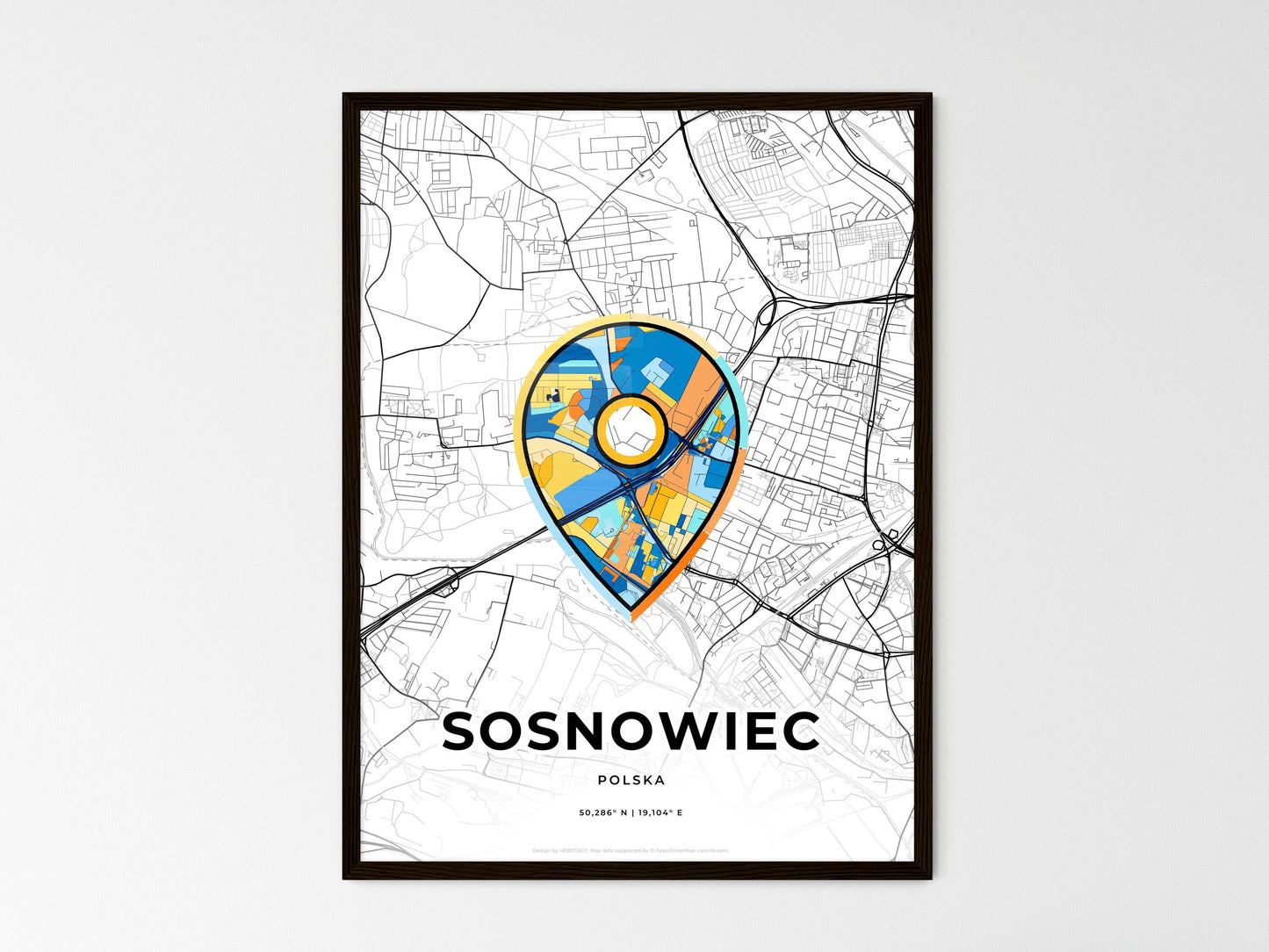 Sosnowiec Poland wedding art map with pointer icon