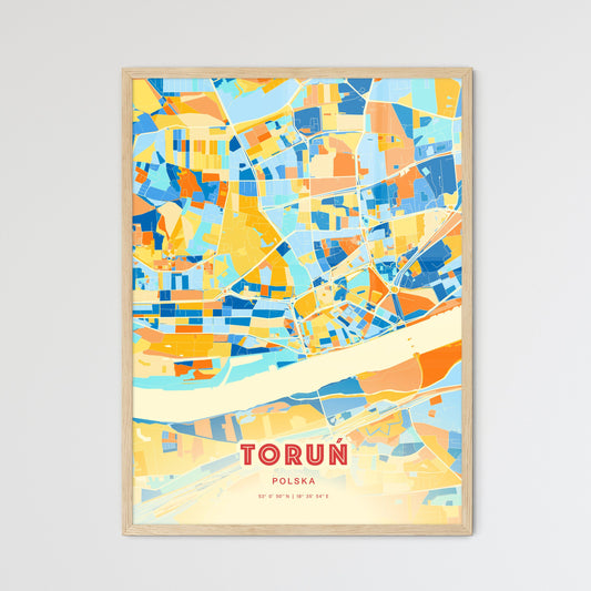 Colorful TORUŃ POLAND Fine Art Map Blue Orange