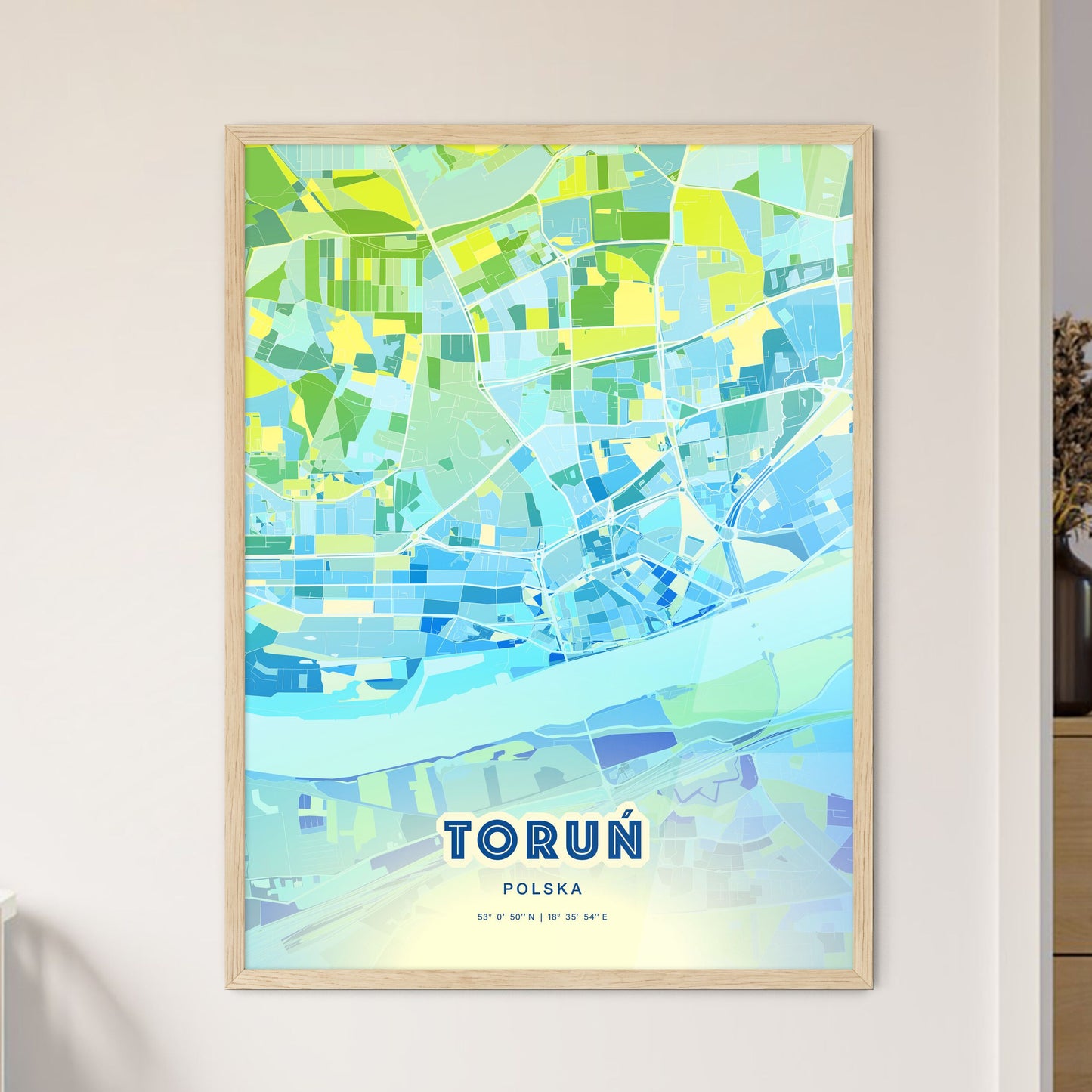 Colorful TORUŃ POLAND Fine Art Map Cool Blue