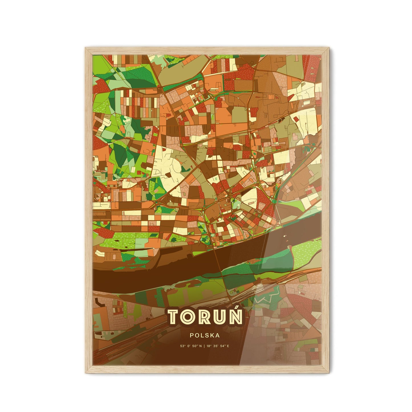 Colorful TORUŃ POLAND Fine Art Map Farmhouse