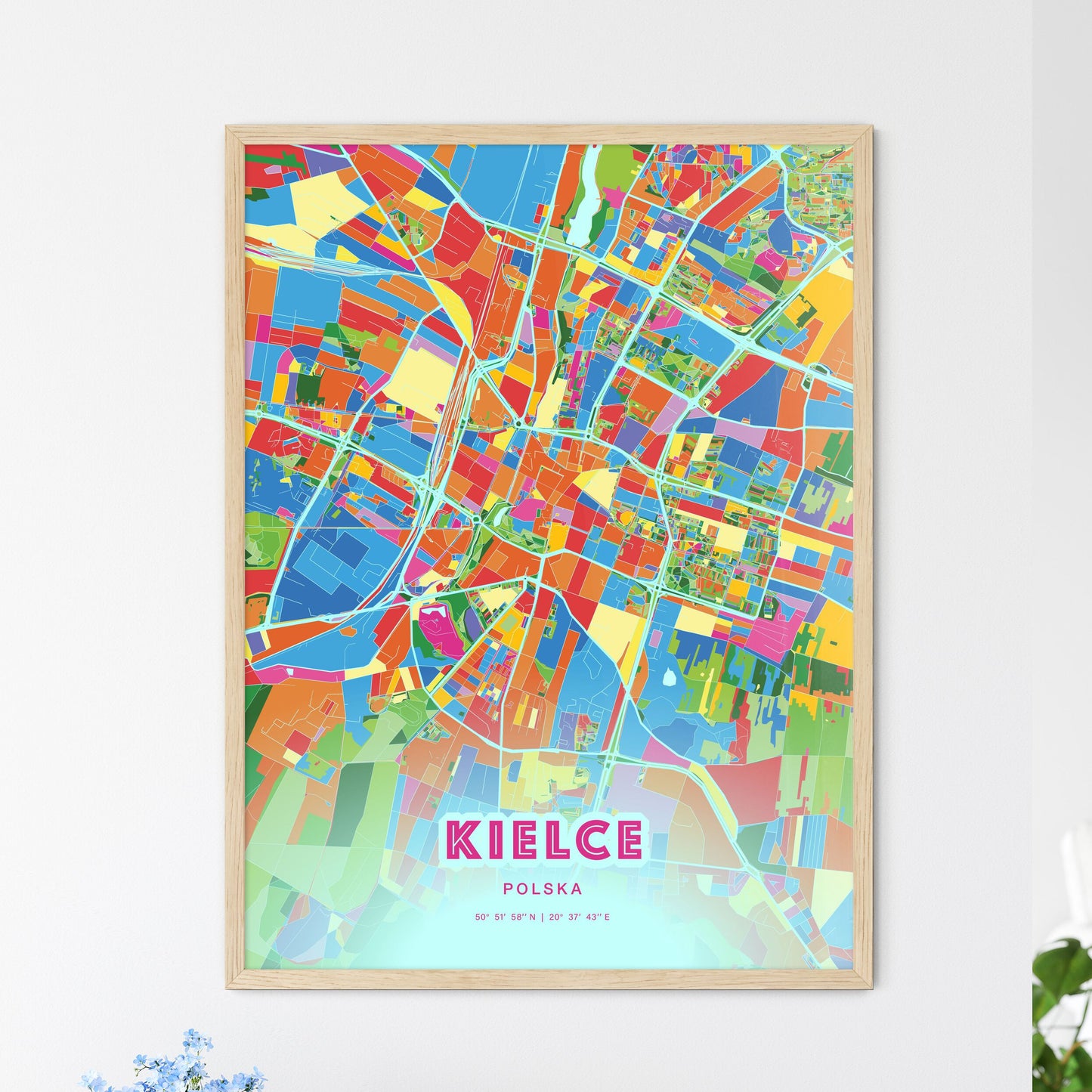 Colorful KIELCE POLAND Fine Art Map Crazy Colors