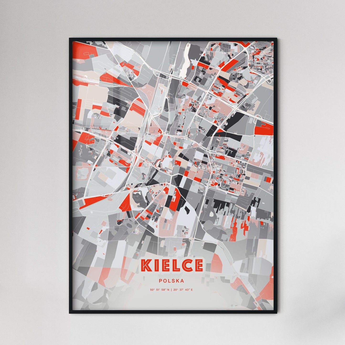 Colorful KIELCE POLAND Fine Art Map Modern