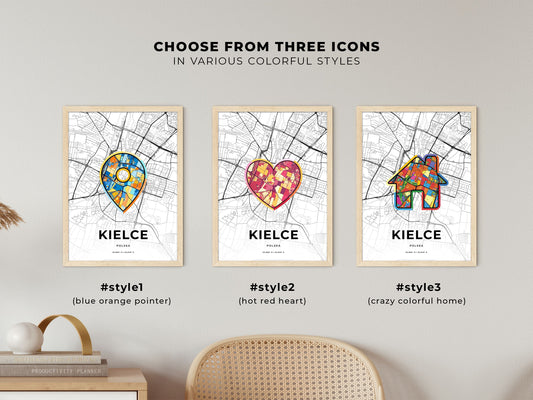 Kielce Poland maps with colorful icons