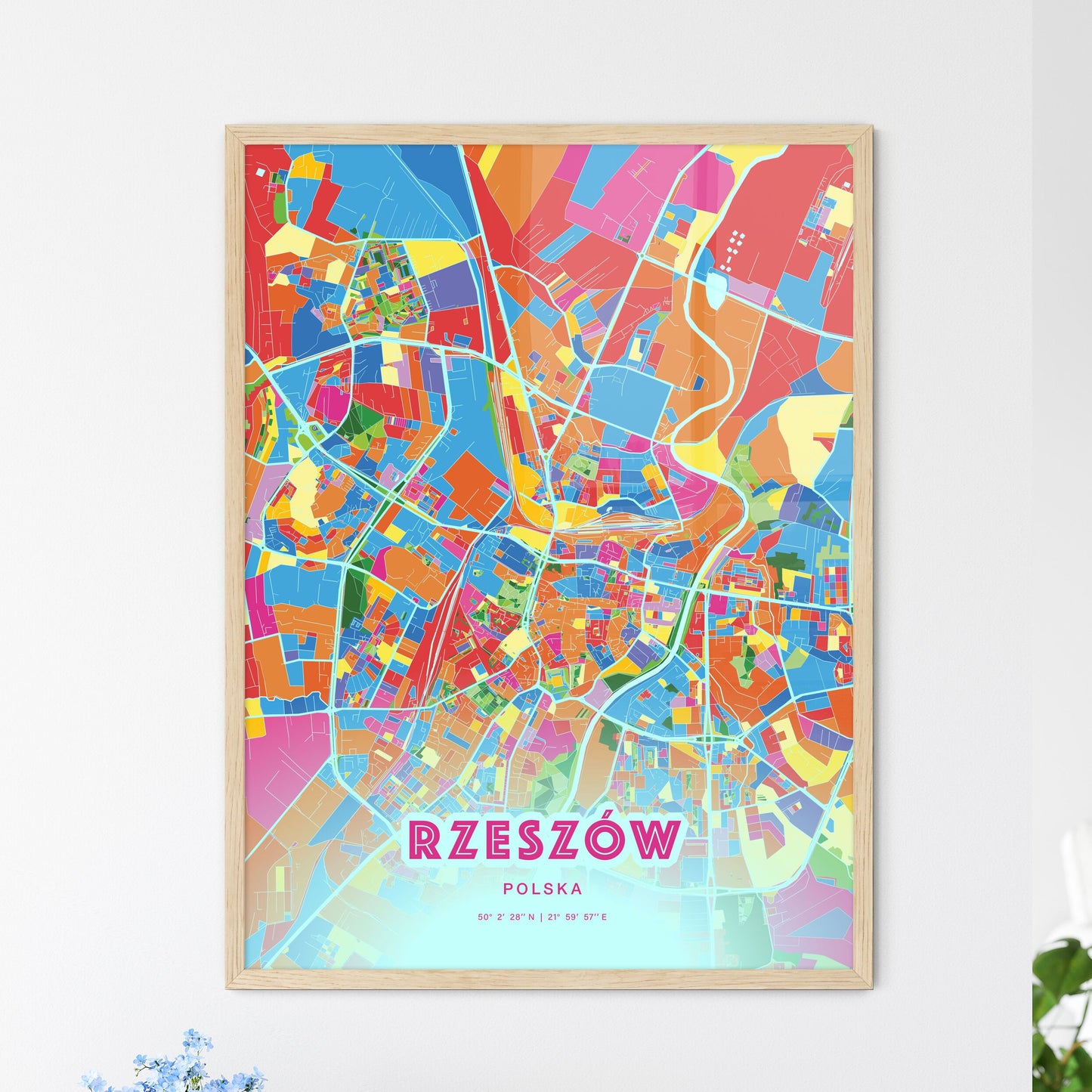 Colorful RZESZÓW POLAND Fine Art Map Crazy Colors