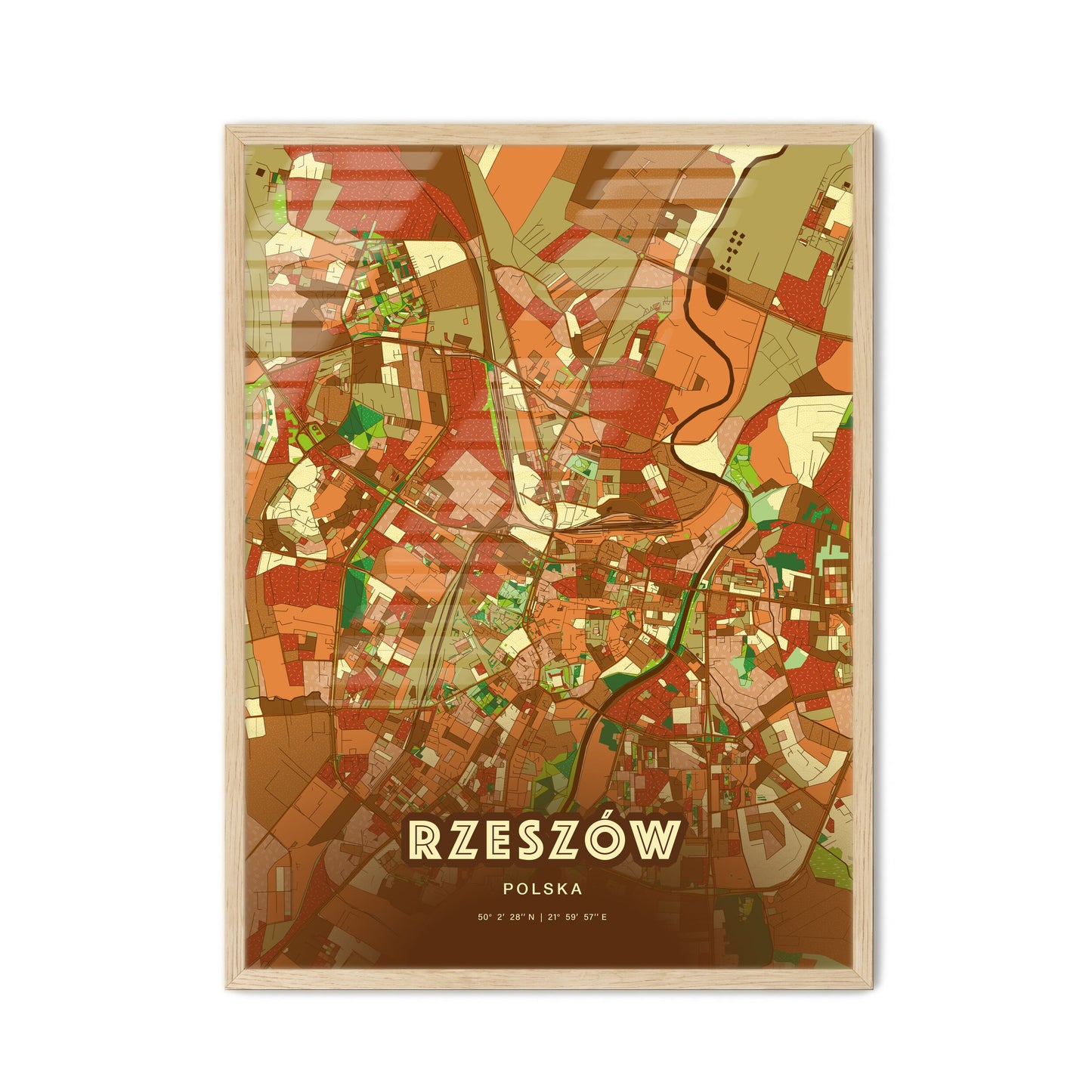 Colorful RZESZÓW POLAND Fine Art Map Farmhouse