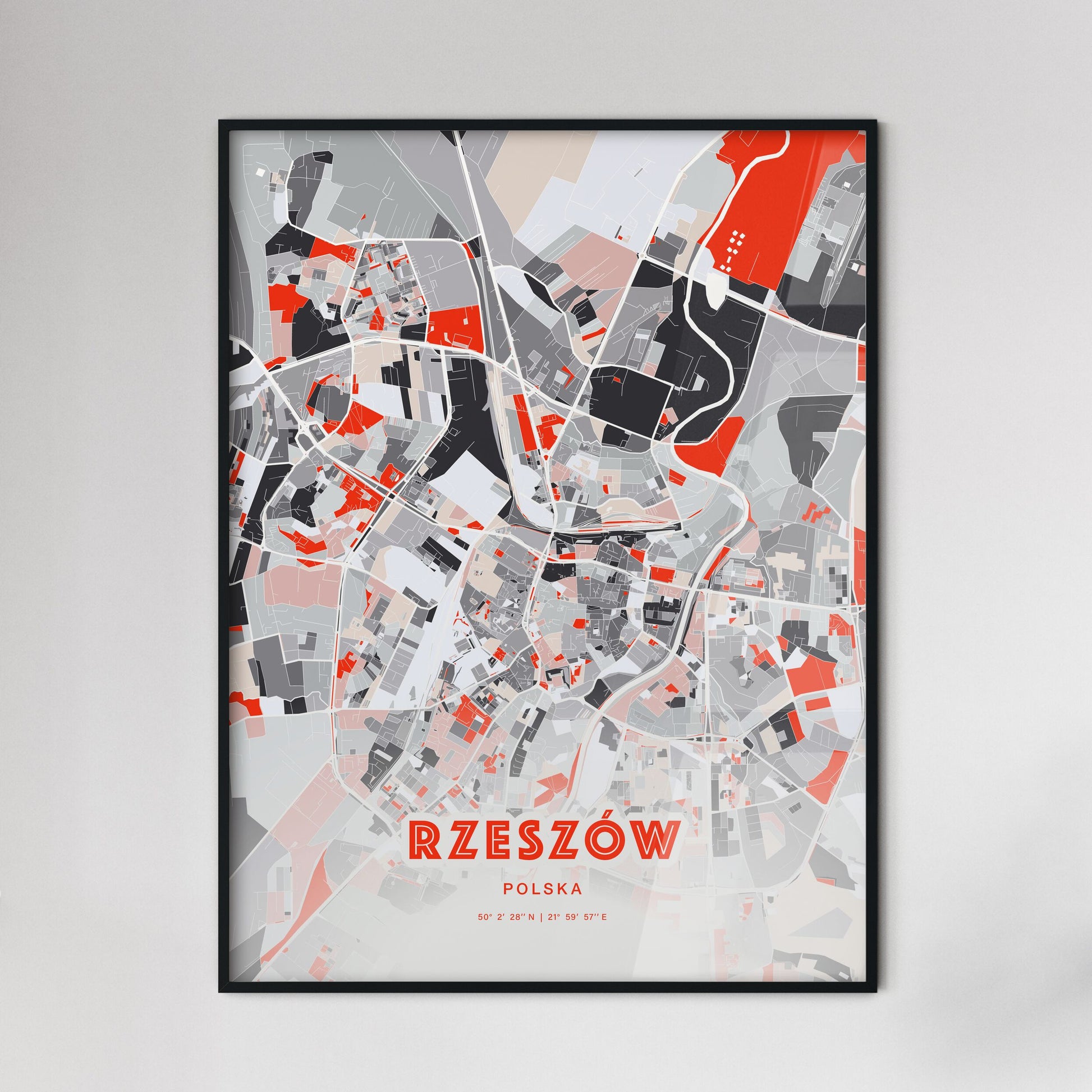 Colorful RZESZÓW POLAND Fine Art Map Modern