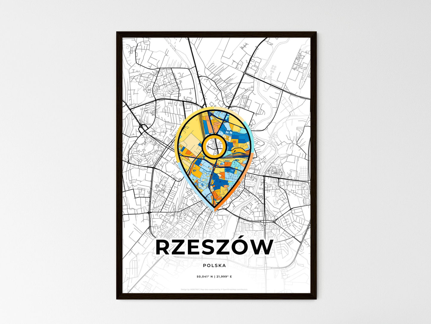 Rzeszów Poland wedding art map with pointer icon
