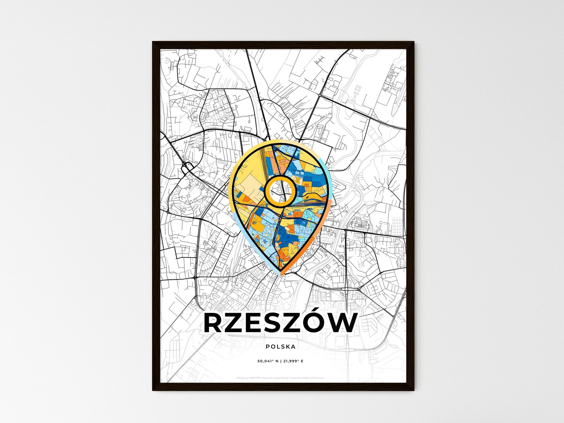 Rzeszów Poland wedding art map with pointer icon