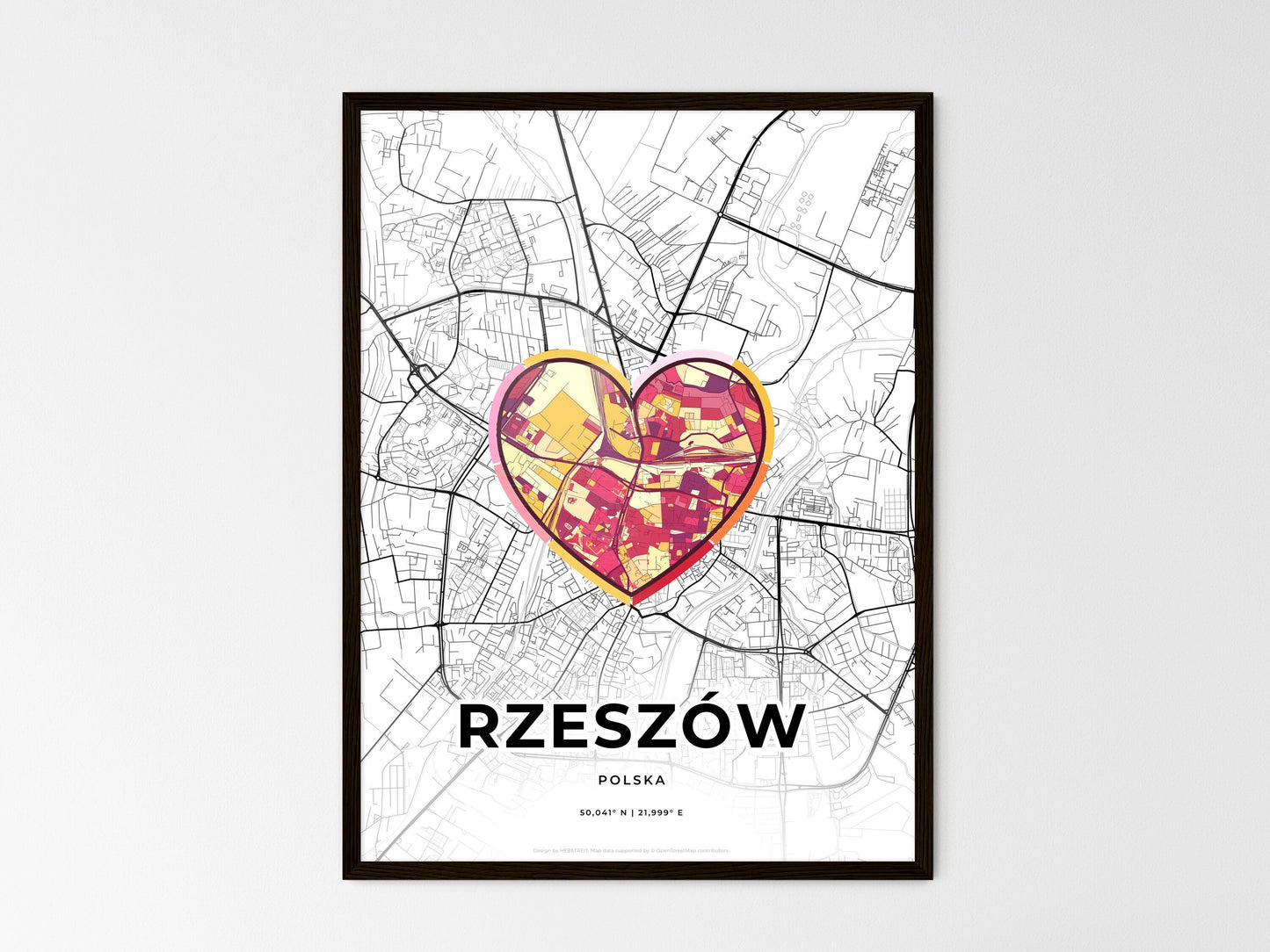 Rzeszów Poland wedding art map with heart icon