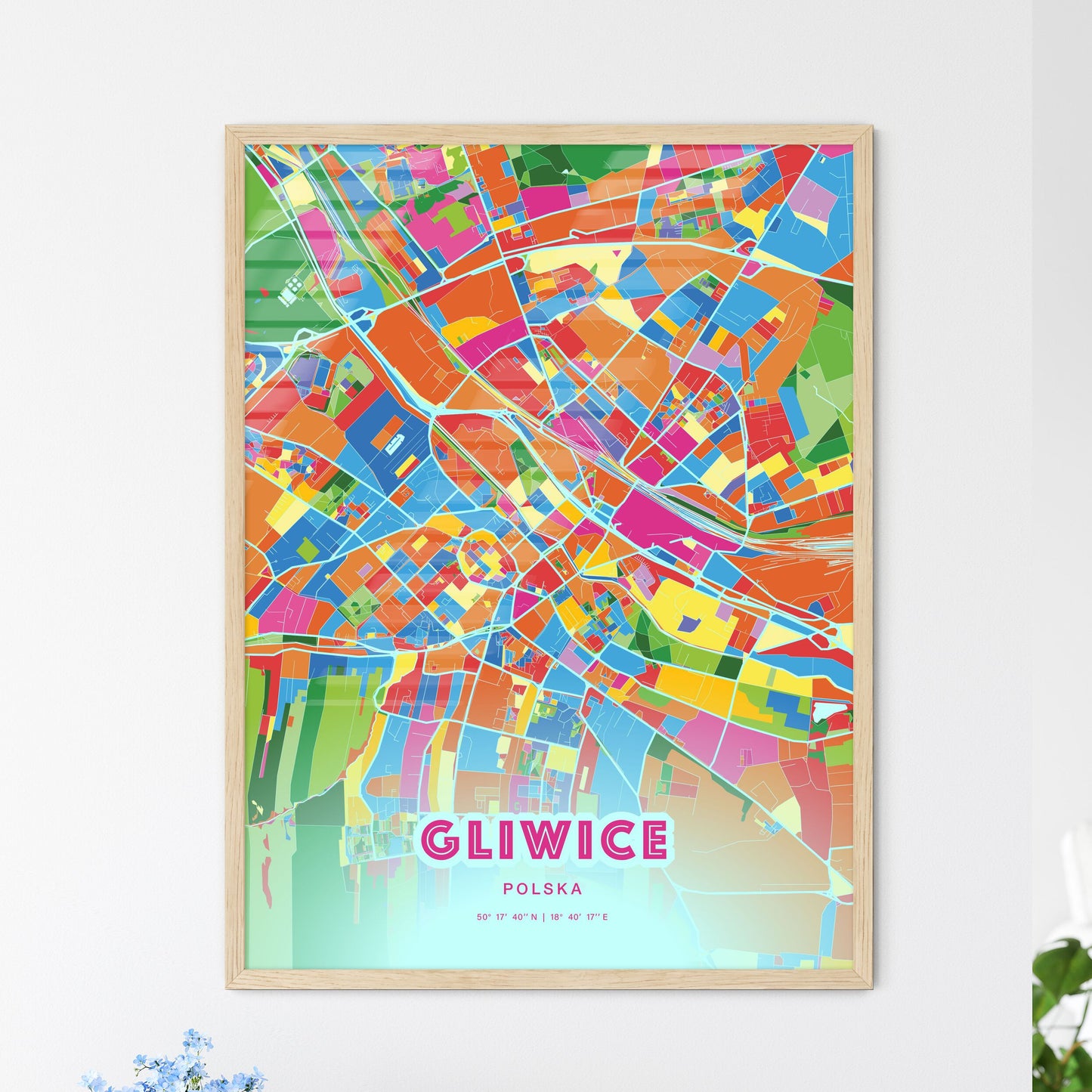 Colorful GLIWICE POLAND Fine Art Map Crazy Colors