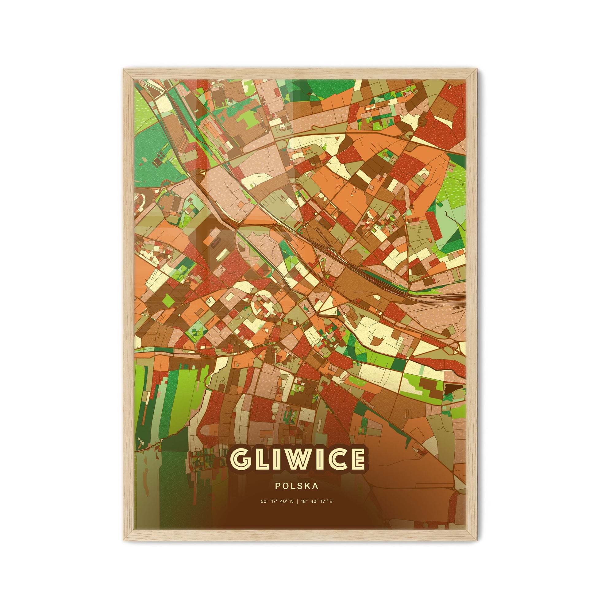 Colorful GLIWICE POLAND Fine Art Map Farmhouse