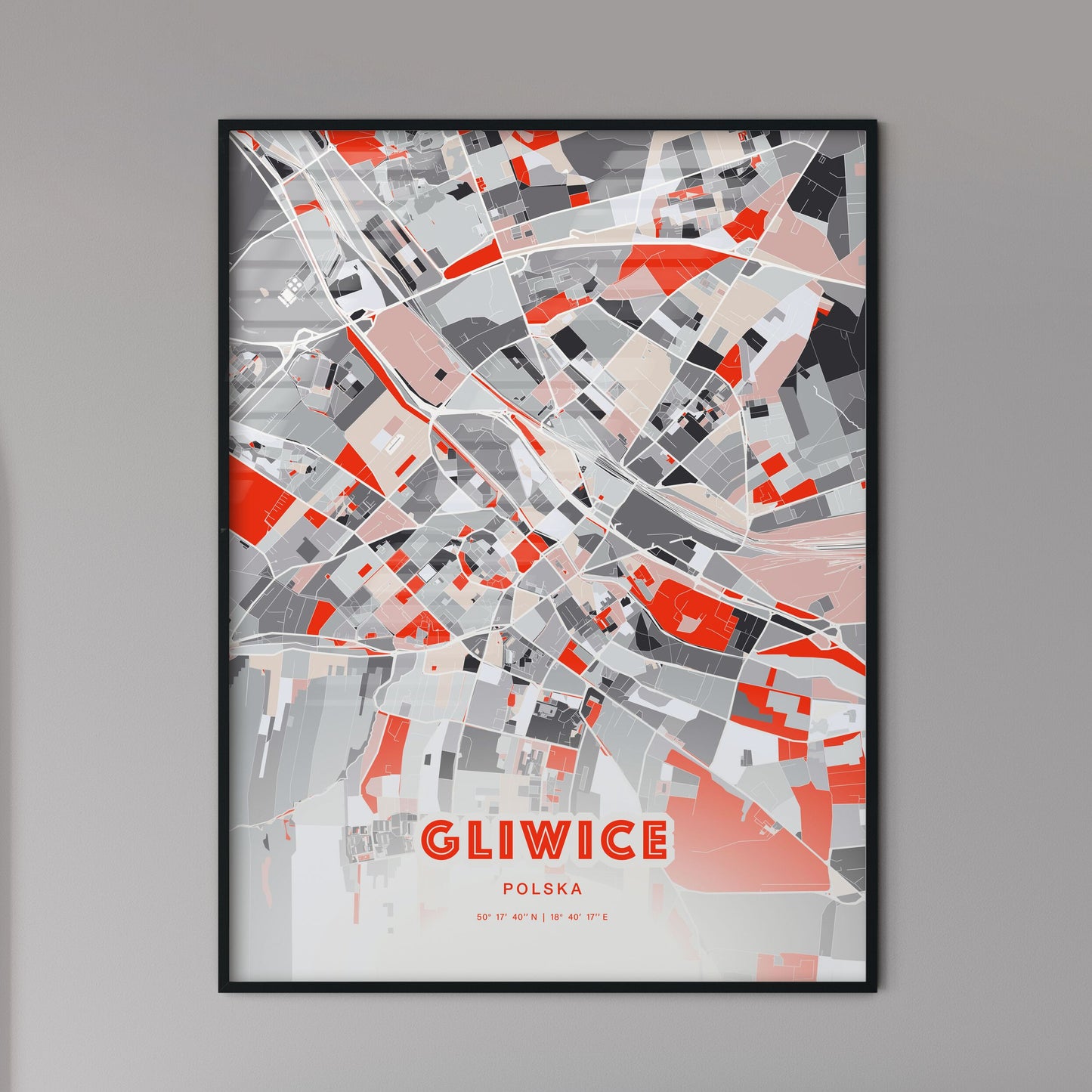 Colorful GLIWICE POLAND Fine Art Map Modern