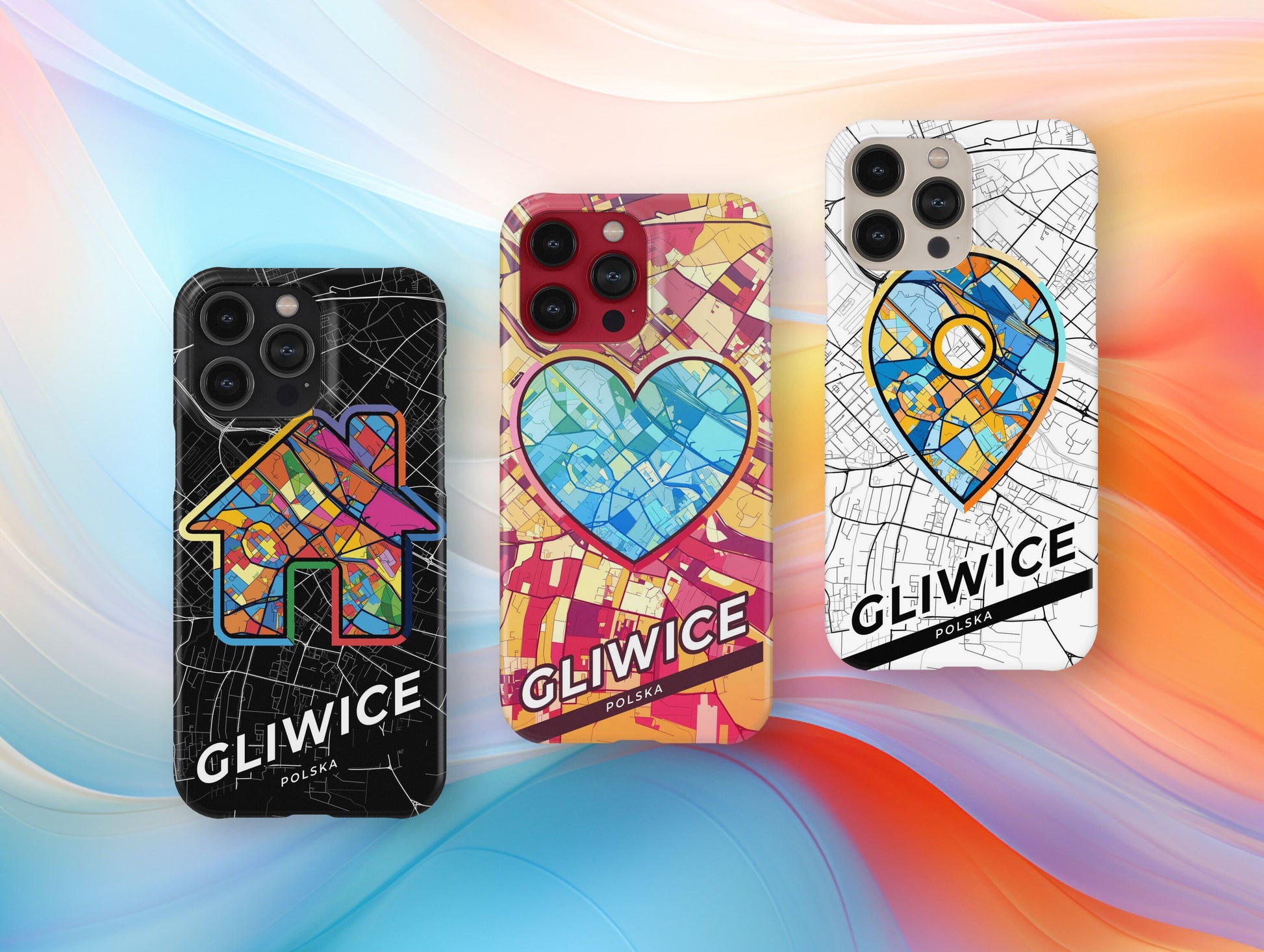 Gliwice Poland slim phone case with colorful icon. Birthday, wedding or housewarming gift. Couple match cases.