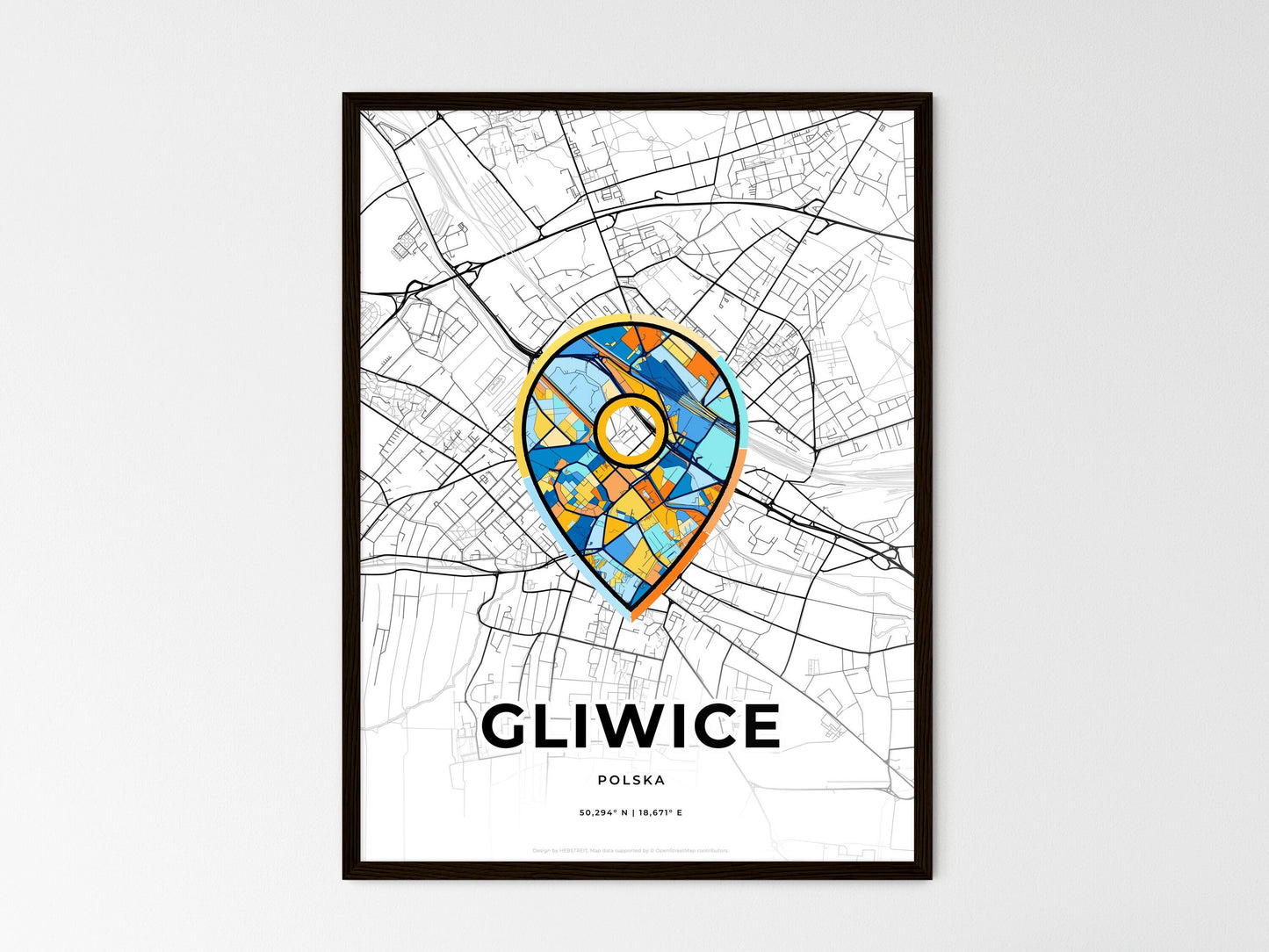 Gliwice Poland wedding art map with pointer icon