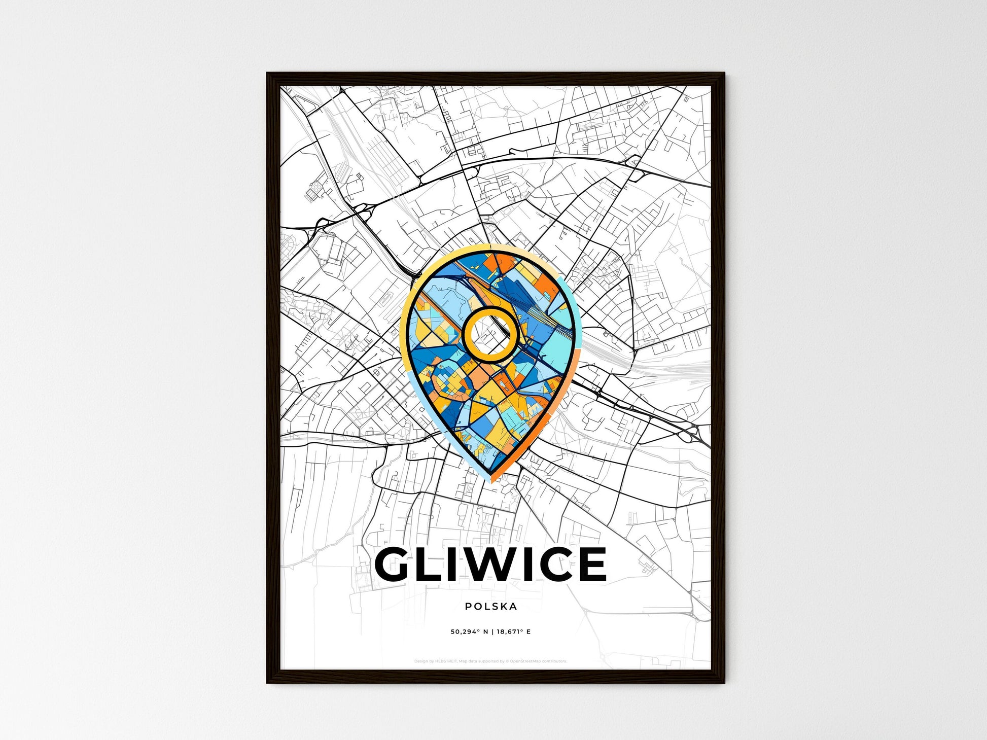 Gliwice Poland wedding art map with pointer icon