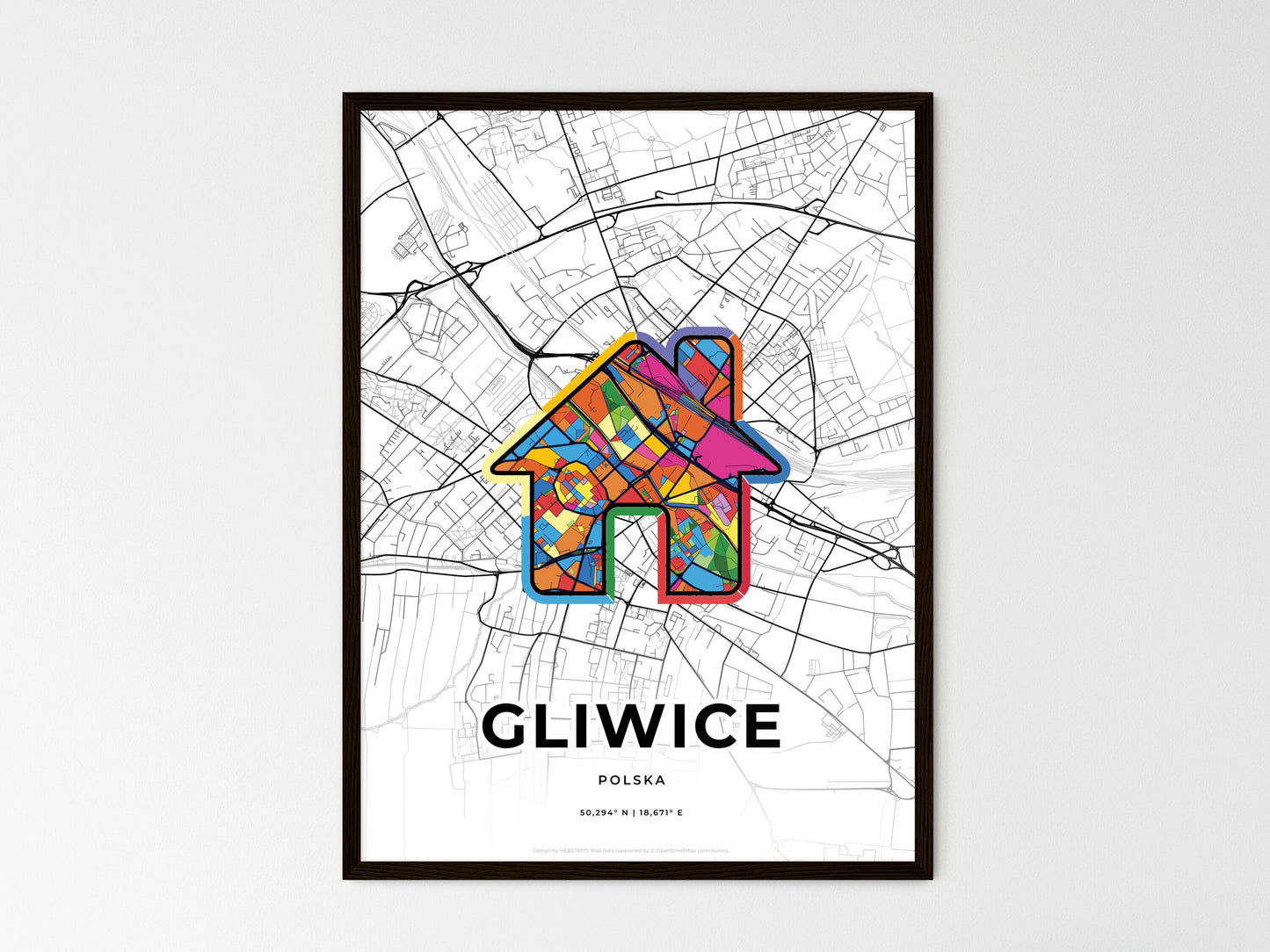 Gliwice Poland wedding art map with home icon