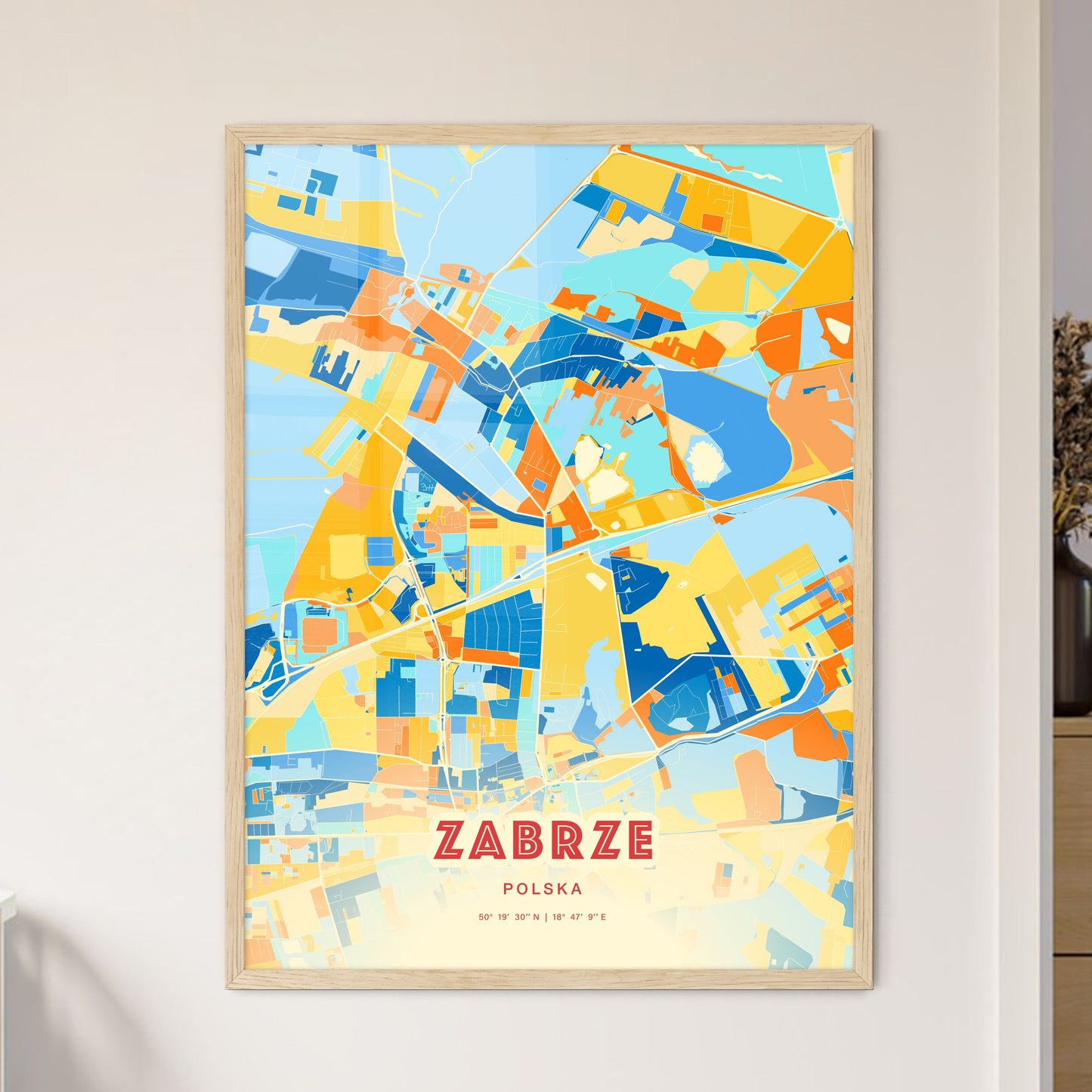Colorful ZABRZE POLAND Fine Art Map Blue Orange
