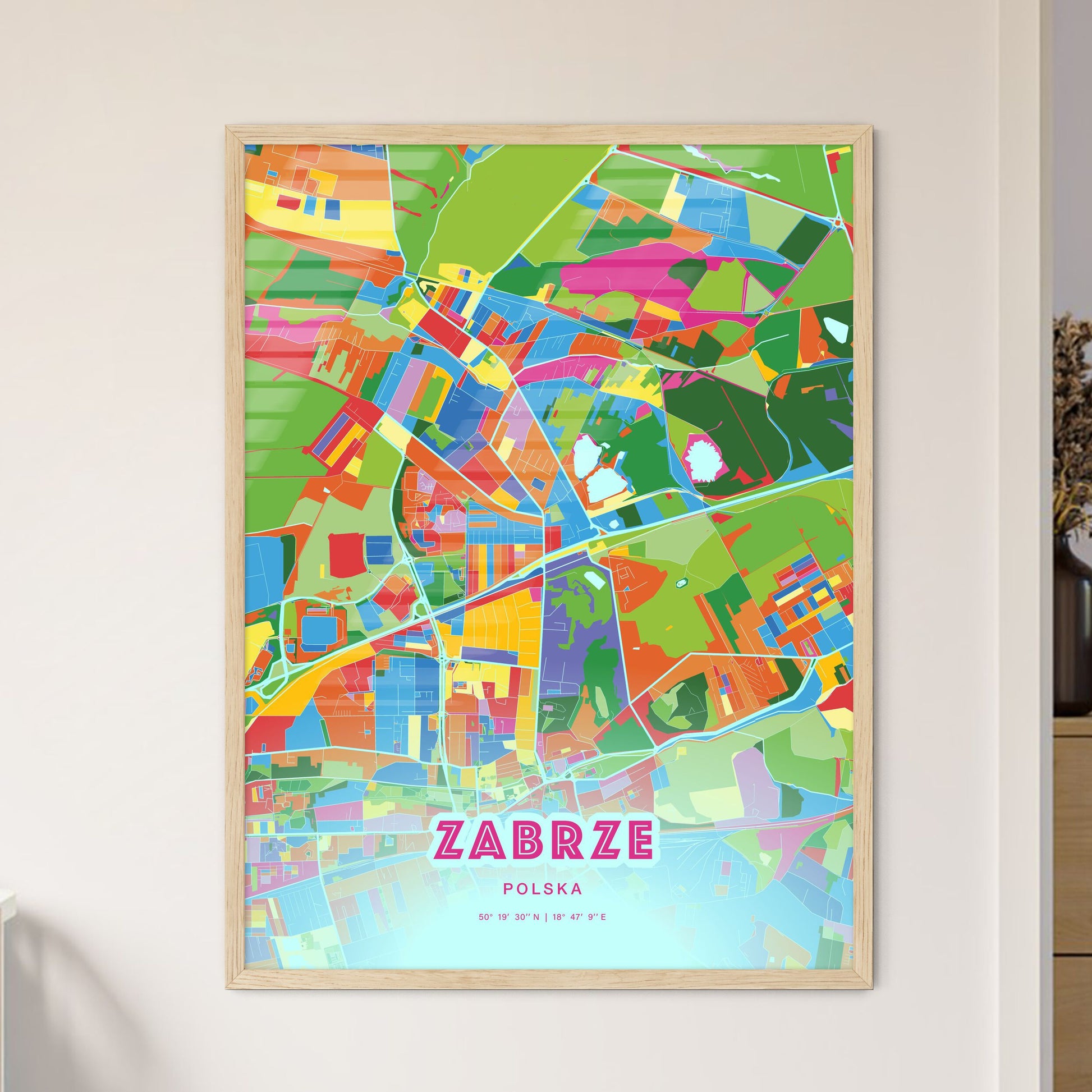 Colorful ZABRZE POLAND Fine Art Map Crazy Colors