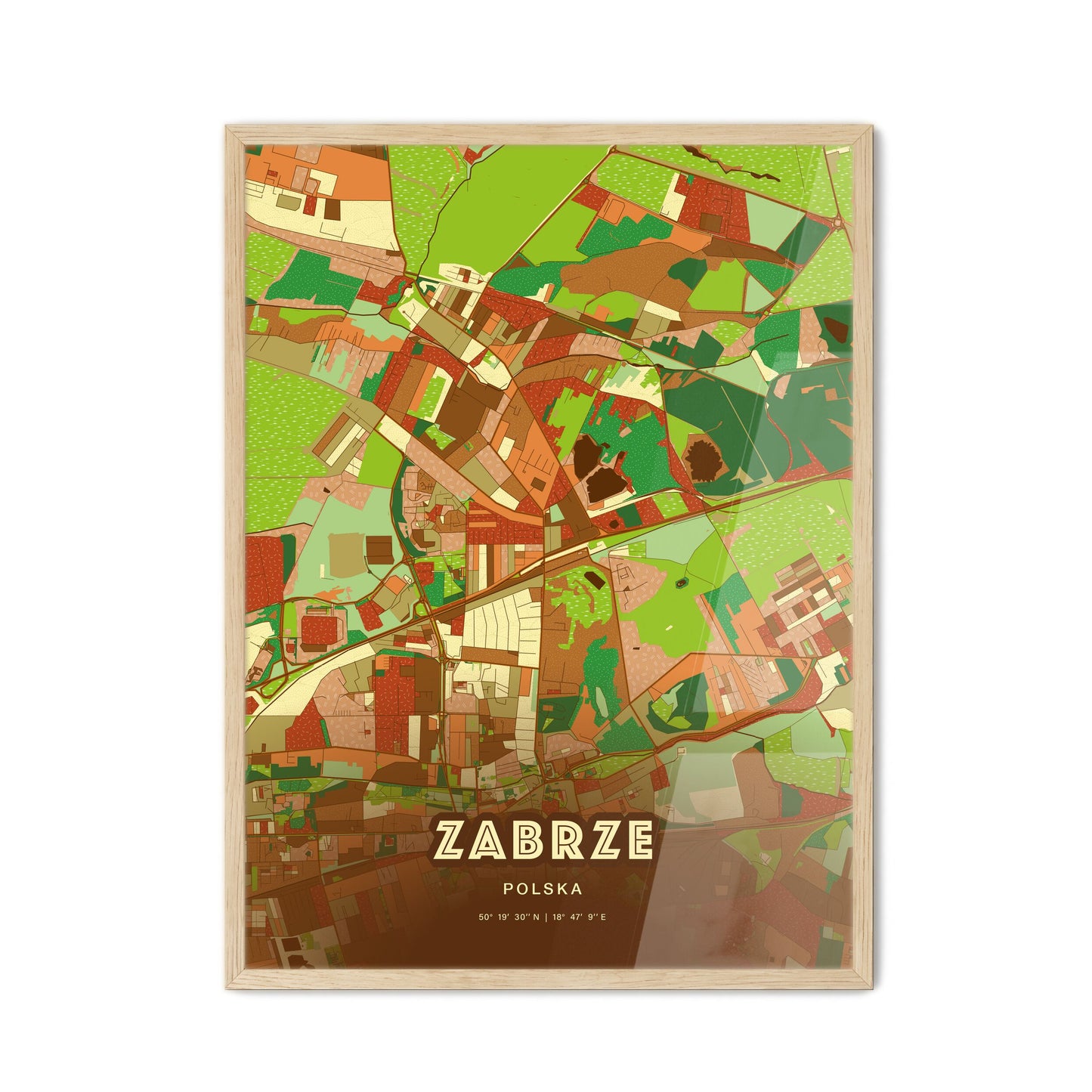 Colorful ZABRZE POLAND Fine Art Map Farmhouse