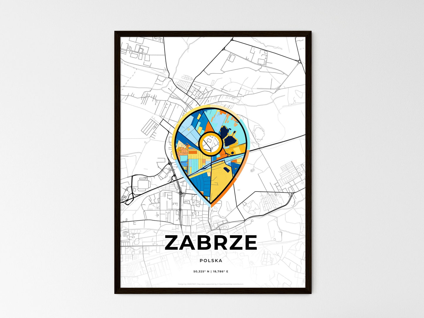 Zabrze Poland wedding art map with pointer icon