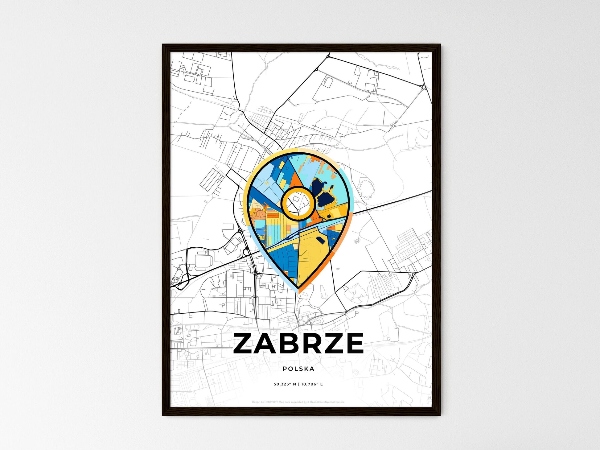 Zabrze Poland wedding art map with pointer icon