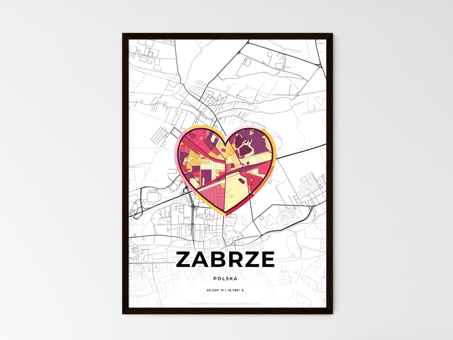 Zabrze Poland wedding art map with heart icon