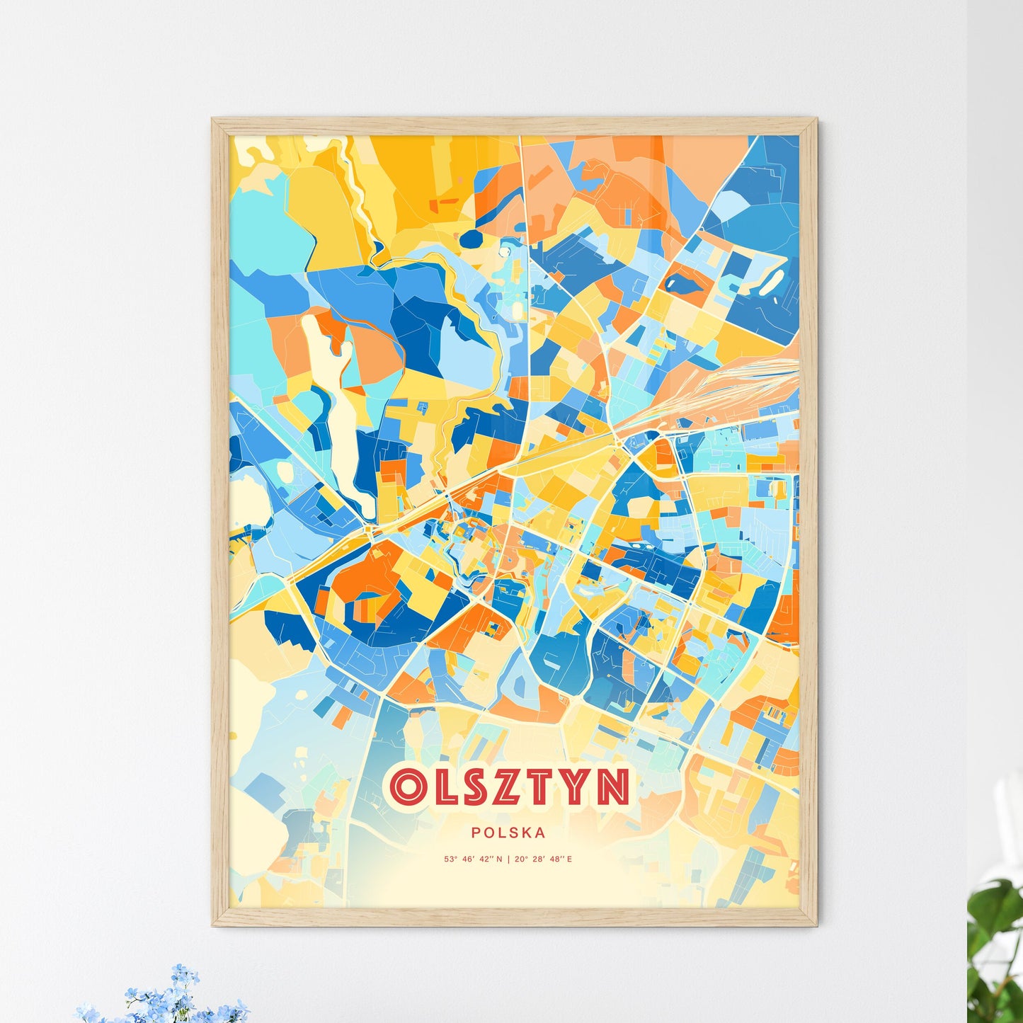 Colorful OLSZTYN POLAND Fine Art Map Blue Orange