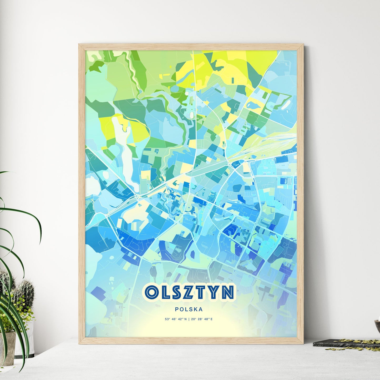 Colorful OLSZTYN POLAND Fine Art Map Cool Blue