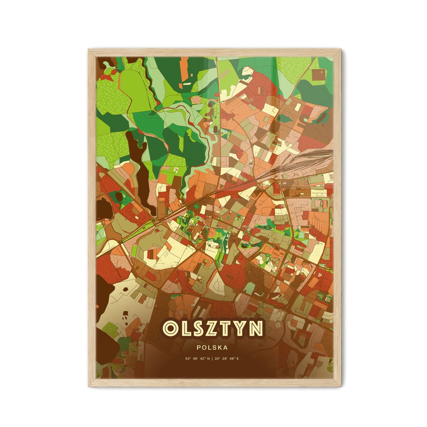 Colorful OLSZTYN POLAND Fine Art Map Farmhouse