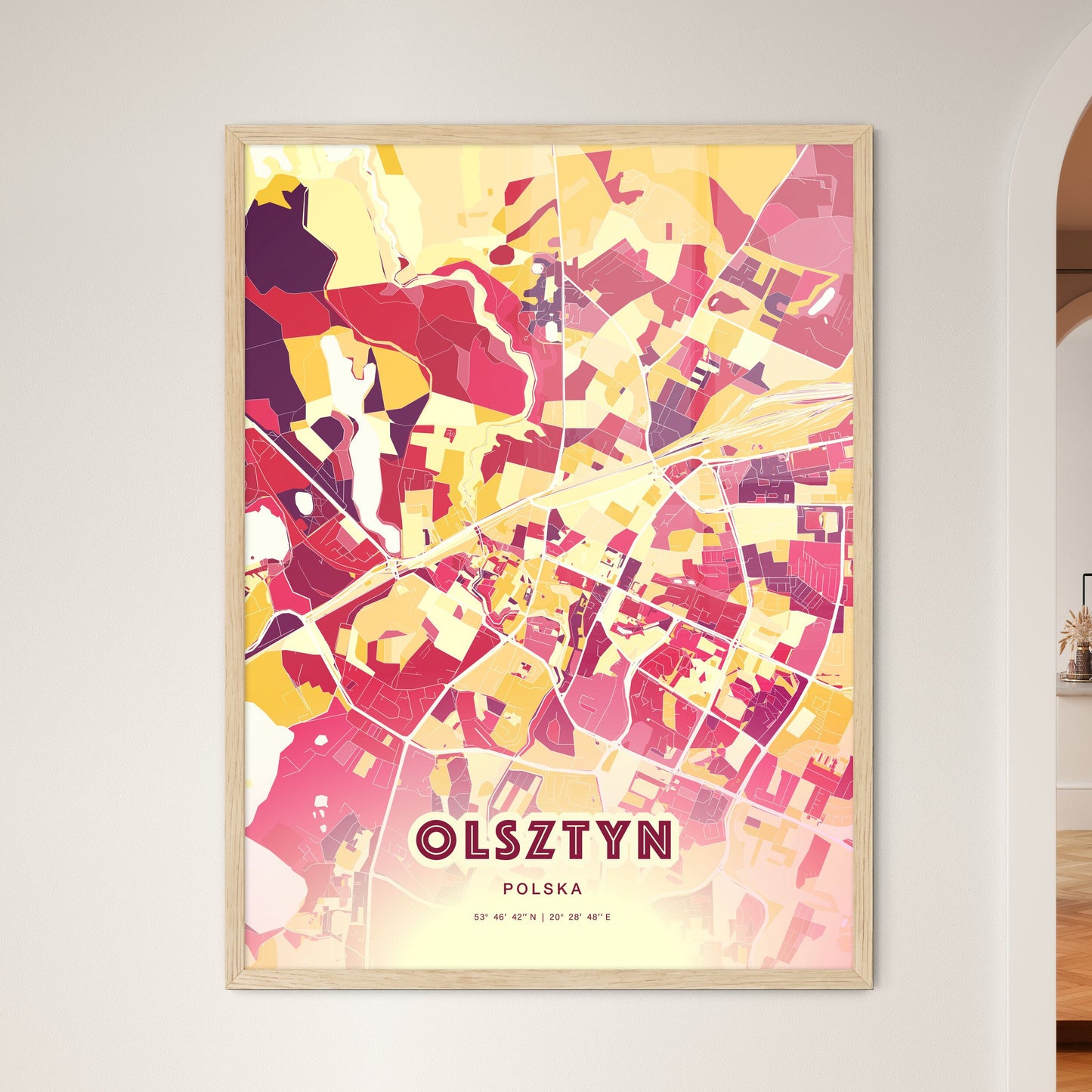 Colorful OLSZTYN POLAND Fine Art Map Hot Red