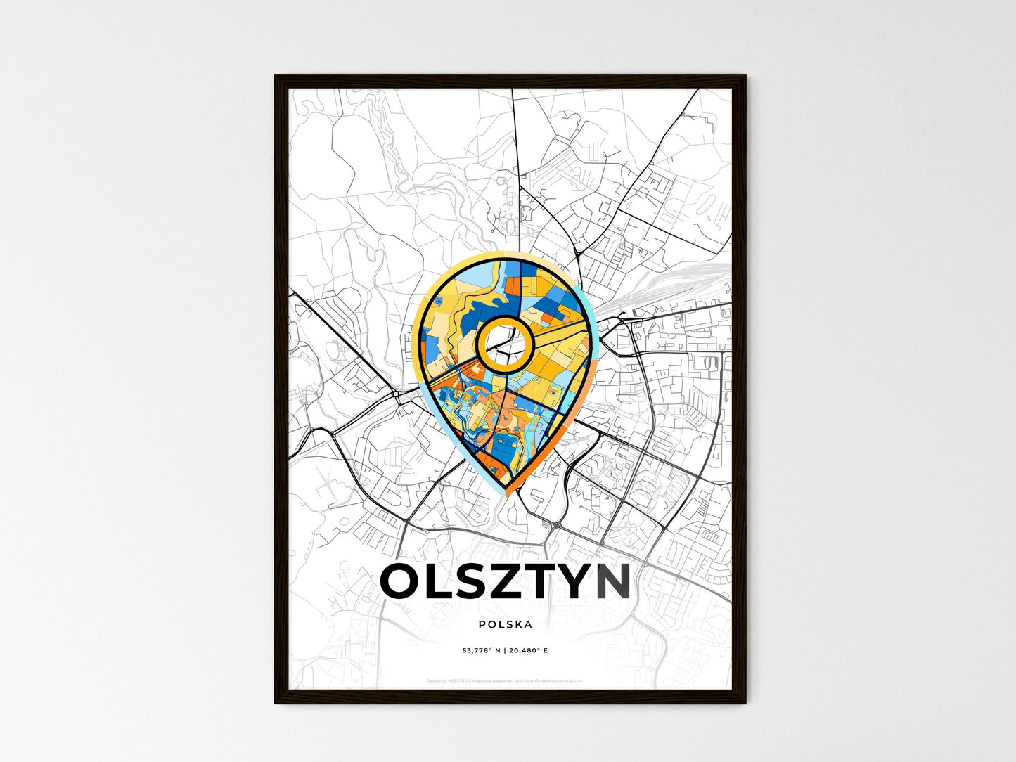 Olsztyn Poland wedding art map with pointer icon