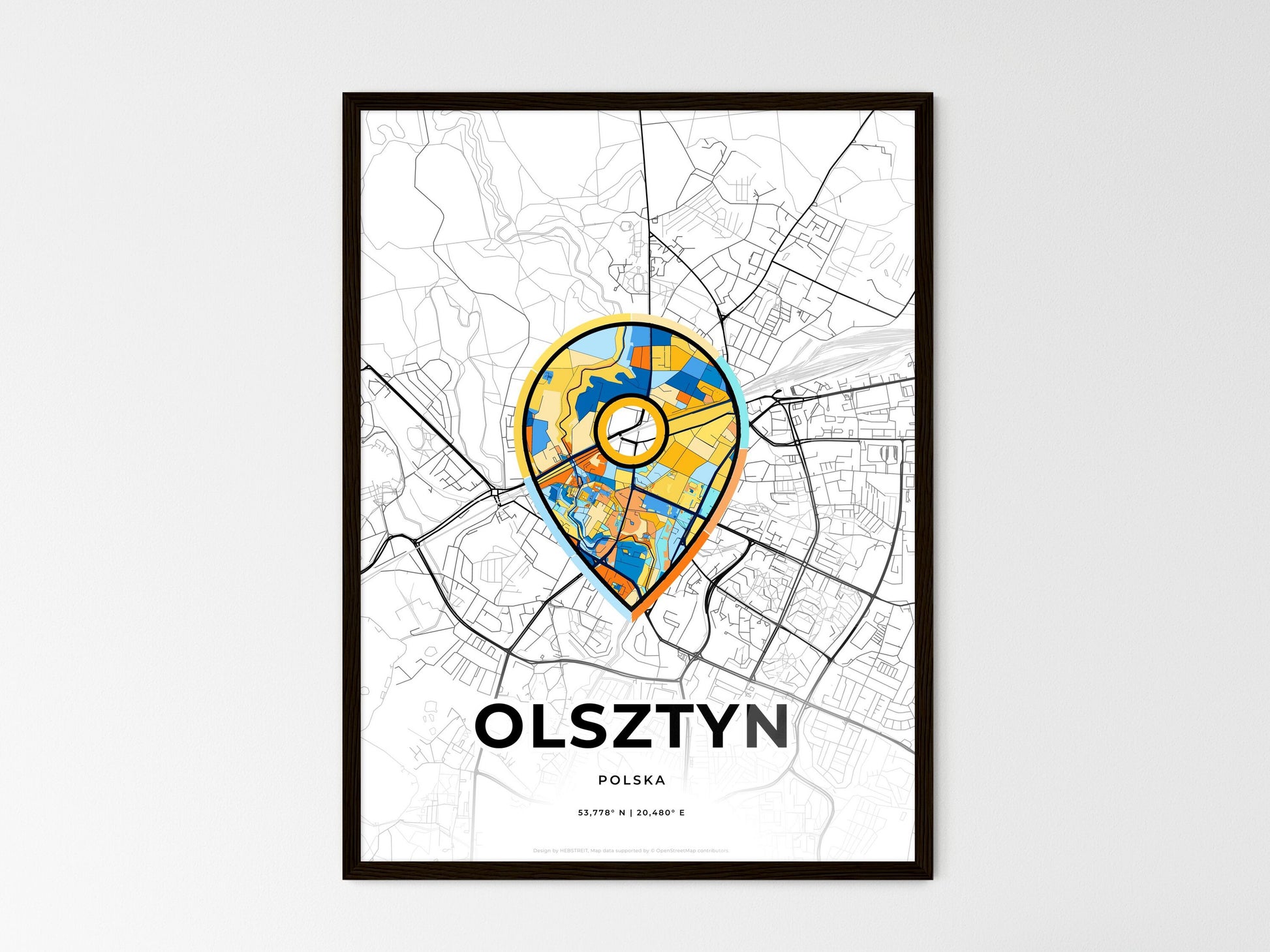Olsztyn Poland wedding art map with pointer icon