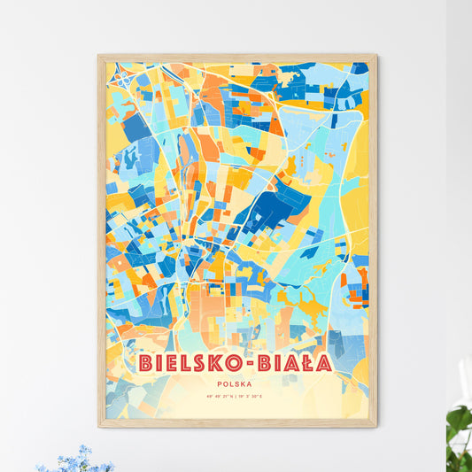 Colorful BIELSKO-BIAŁA POLAND Fine Art Map Blue Orange