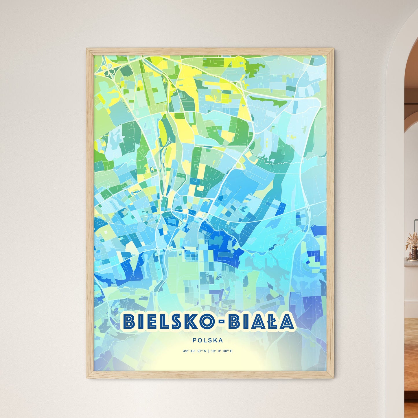 Colorful BIELSKO-BIAŁA POLAND Fine Art Map Cool Blue