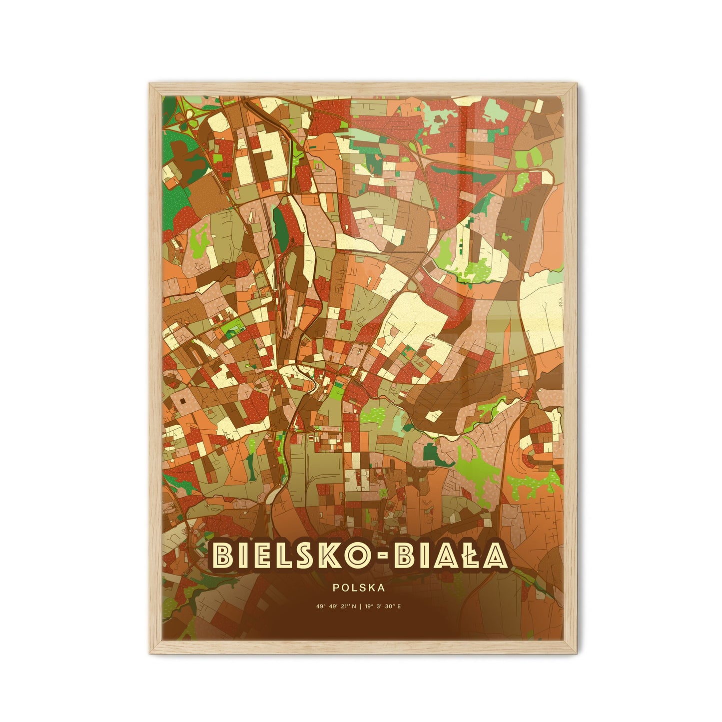 Colorful BIELSKO-BIAŁA POLAND Fine Art Map Farmhouse