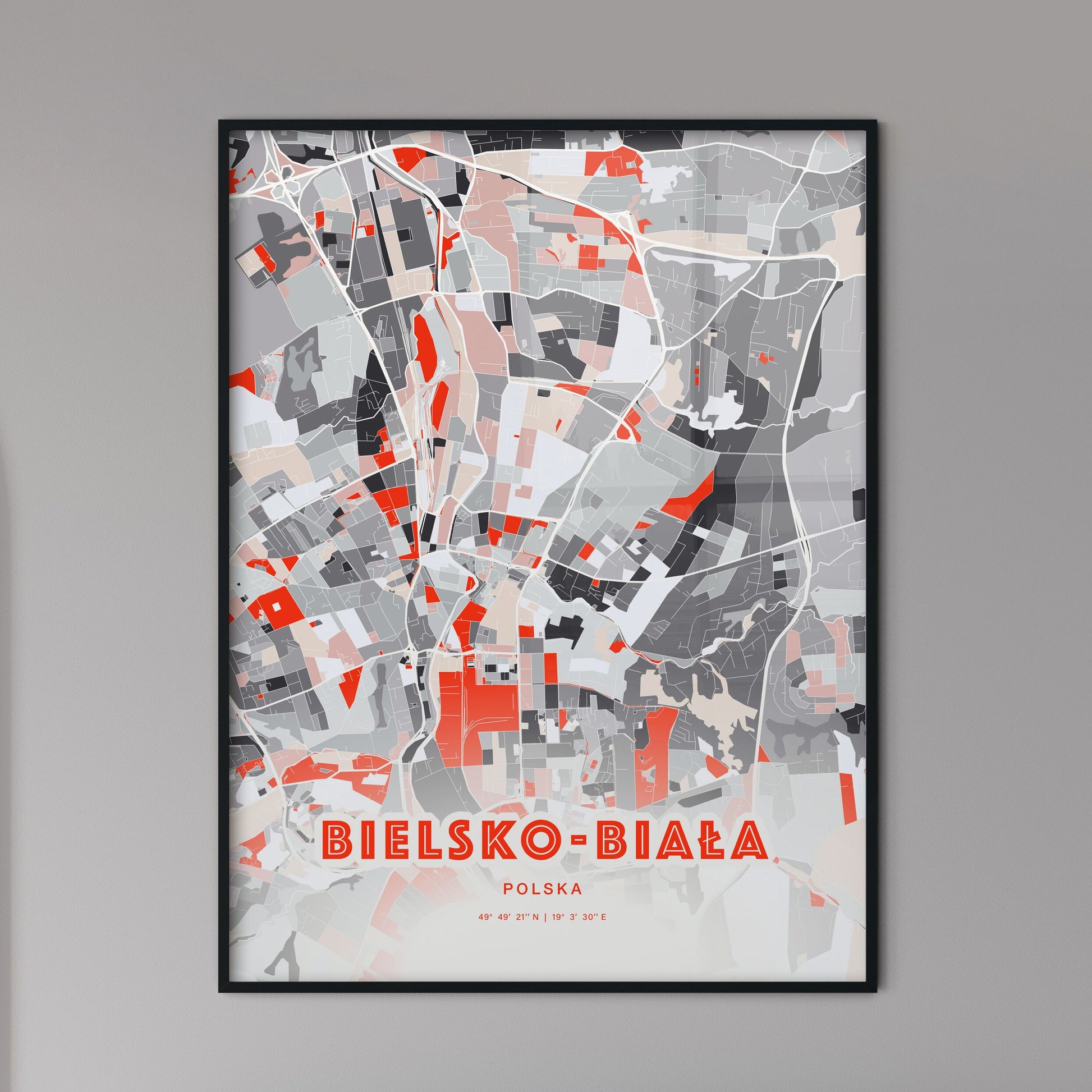 Colorful BIELSKO-BIAŁA POLAND Fine Art Map Modern