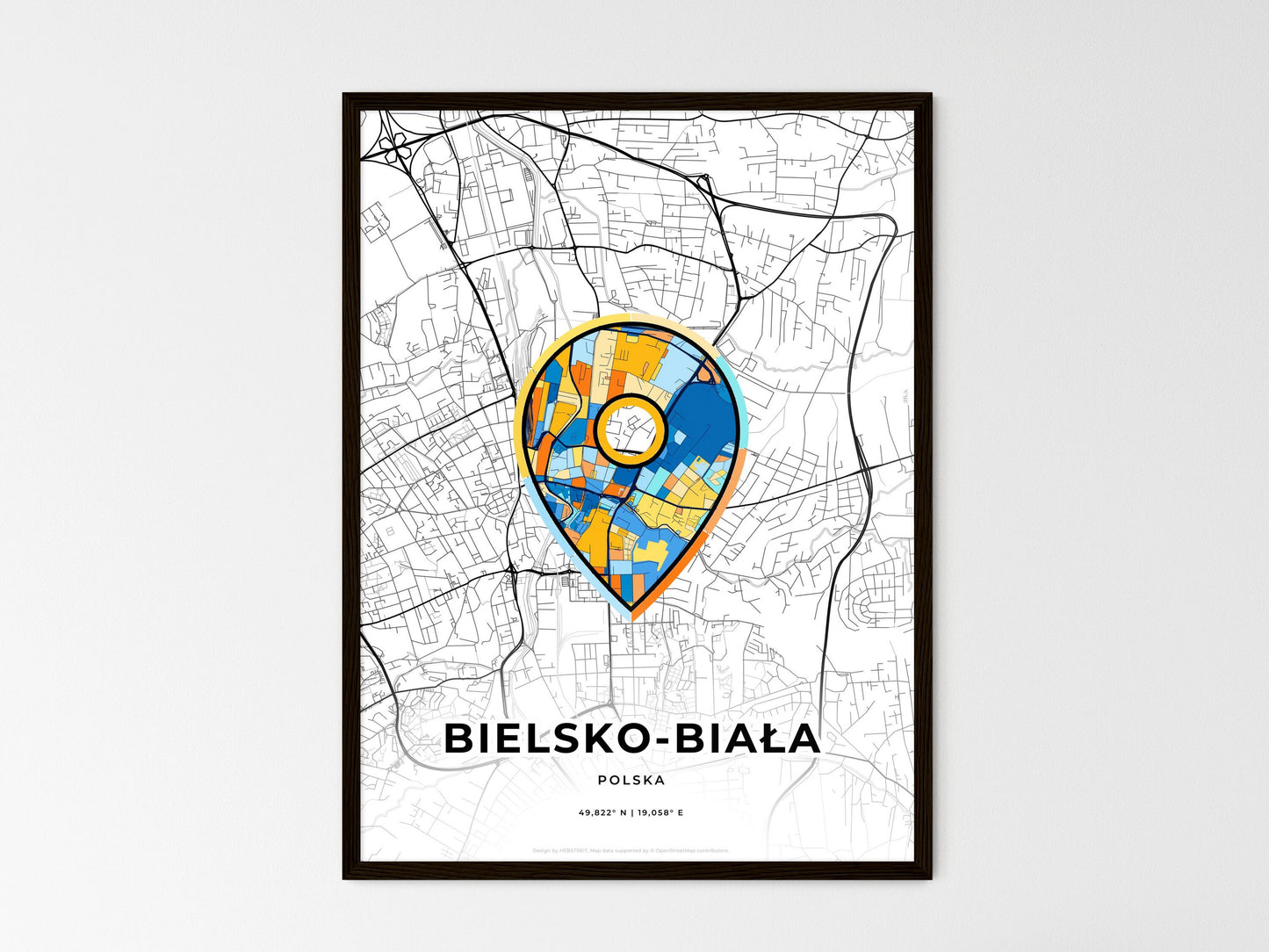 Bielsko-Biała Poland wedding art map with pointer icon